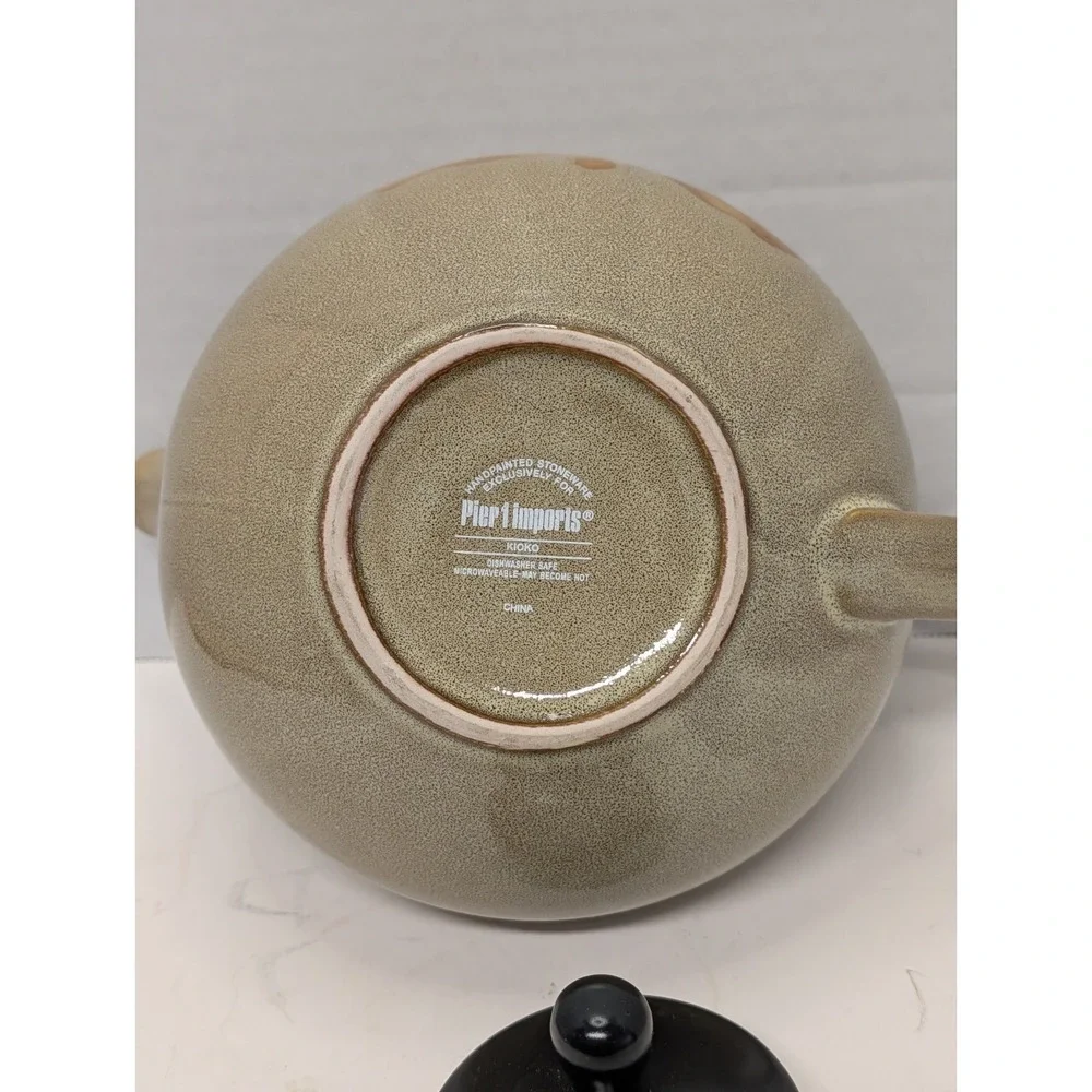 Pier 1 Kioko Teapot with Lid Hand Painted Stoneware Drip Pattern Floral  Vintage